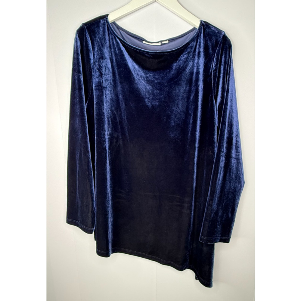 Susan Graver Womens XL Velvet Long Sleeve Asymmetrical Top Whimsigoth Evening